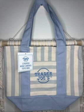 Trader Joe's Striped Canvas Tote in Light Blue & Cream